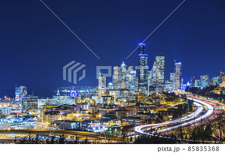 seattle city scape with freeway at night,Washington,usa. 85835368