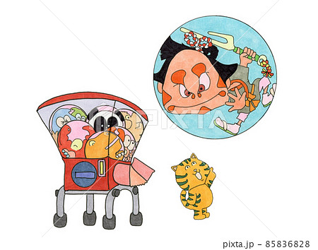 ガシャガチャをする猫 85836828