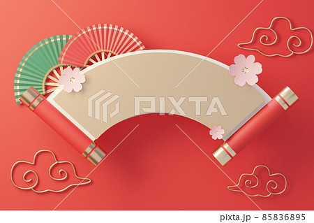 3d render top view of white blank cylinder frame for mock up and display products with Chinese traditional background. 85836895
