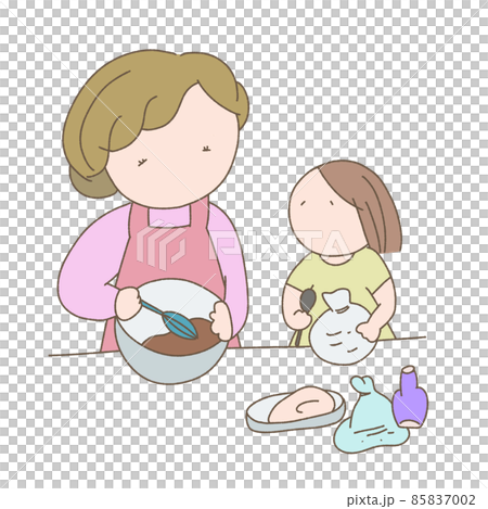 Mother and daughter cooking together 85837002