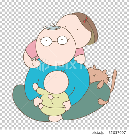 Granddaughter hitting her grandfather on the shoulder 85837007