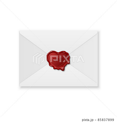 Vector 3d Realistic Vintage Heart Shaped Red Stamp, Wax Seal, White Paper Envelope. Sealing Wax, Stamp, Label for Quality Certificate, Document, Letter, Envelope Isolated. Valentine Day, Love Concept Vector 3d Realistic Vintage Heart Shaped Red Stamp, Wax Seal, White Paper Envelope. Sealing Wax, Stamp, Label for Quality Certificate, Document, Letter, Envelope Isolated. Valentine Day, Love Concept 85837899