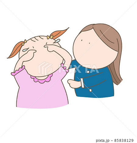 泣いている子をなぐさめる女の子のイラスト素材