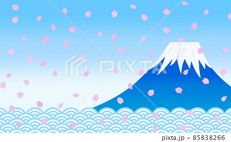 青空を背景にした富士山と青海波と桜吹雪 85838266