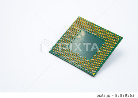 back side of personal computer CPU processor chip isolated on white background 85839563