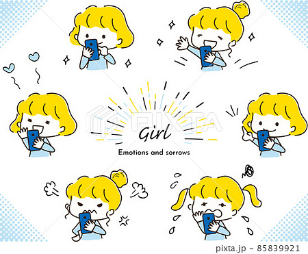 スマートフォンをチェックする女性　漫画イラスト素材セット 85839921