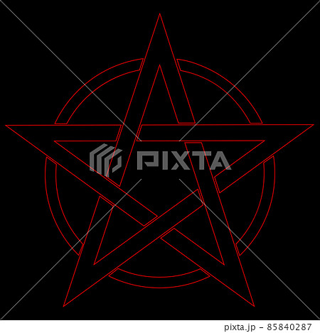 Pentagram blood red runic spell circle. Satanic sign, Magic casting ring. Pentalpha, Pentangle, illustration Pentagram blood red runic spell circle. Satanic sign, Magic casting ring. Pentalpha, Pentangle, illustration 85840287