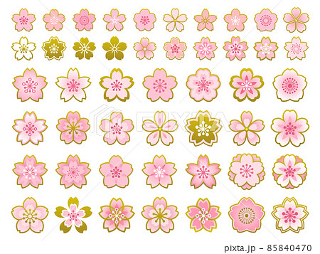金縁の和風の桜のアイコンセット 金縁の和風の桜のアイコンセット 85840470