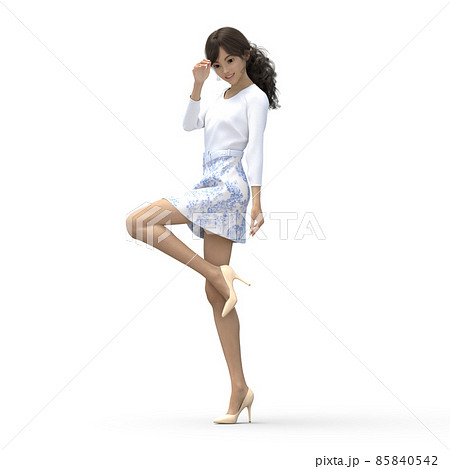 ポーズするカジュアルファッションの若い女性perming3DCGイラスト素材 ポーズするカジュアルファッションの若い女性perming3DCGイラスト素材 85840542