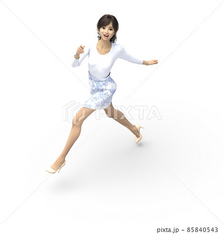 ジャンプするカジュアルファッションの若い女性perming3DCGイラスト素材 ジャンプするカジュアルファッションの若い女性perming3DCGイラスト素材 85840543