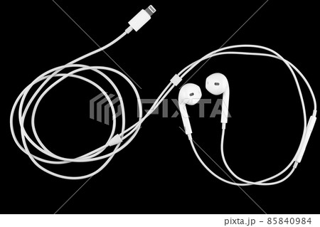 earphones on black background. 85840984