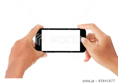 hand holding smartphone isolated on white background - clipping paths hand holding smartphone isolated on white background - clipping paths 85841877