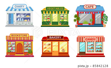 Shop and cafe exterior set Shop and cafe exterior set 85842128