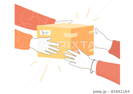 Object in carton box passed from delivers hands to clients hands 85842164