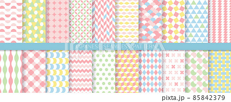 パステルカラーの幾何学模様のシームレスパターンセット（春）の
