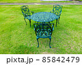 芝生に置かれた椅子やテーブル（長野県中野市 一本木公園） 85842479