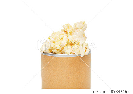 popcorn in wooden bowl isolated on white background - clipping paths 85842562