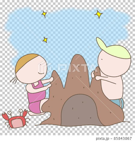 海でお城をつくるきょうだい 85843867