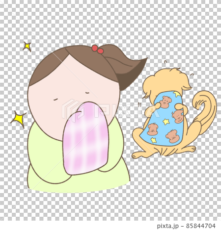 女孩和狗清潔後擦臉 85844704