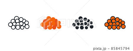 Red caviar icon. Linear flat color icons contour shape outline. Black isolated silhouette. Fill solid icon. Modern glyph design. Set of vector illustrations. Fish and seafood. Food ingredients Red caviar icon. Linear flat color icons contour shape outline. Black isolated silhouette. Fill solid icon. Modern glyph design. Set of vector illustrations. Fish and seafood. Food ingredients 85845794