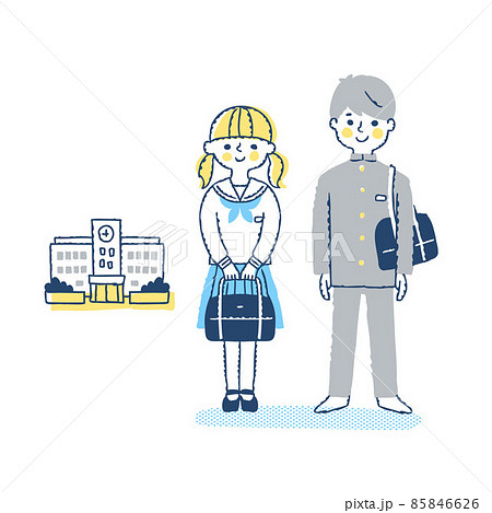 中学生の男女と学校 85846626