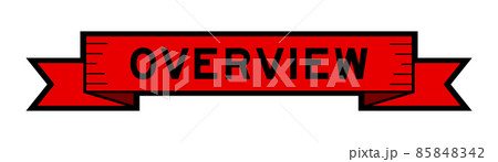 Ribbon label banner with word overview in red color on white background 85848342