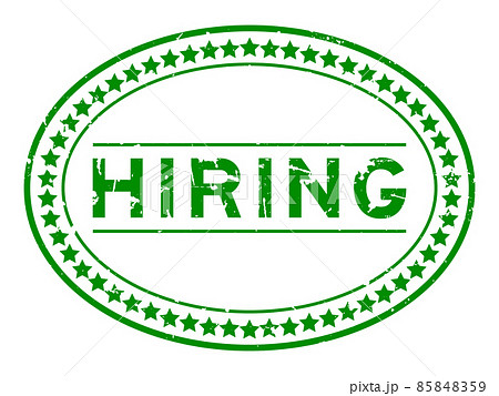 Grunge green hiring word oval rubber seal stamp on white background 85848359