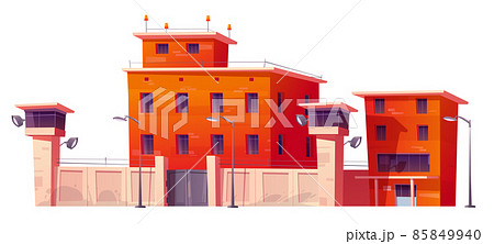 Prison building, jail with fence and watchtowers 85849940