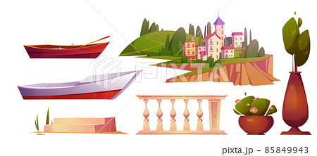 Set of summer mediterranean landscape with city Set of summer mediterranean landscape with city 85849943