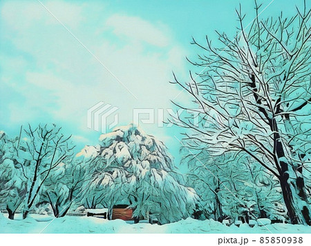 雪に埋もれた木々 85850938