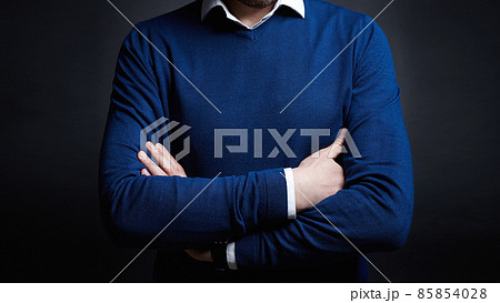 man in trendy blue sweater. Fashion photo 85854028