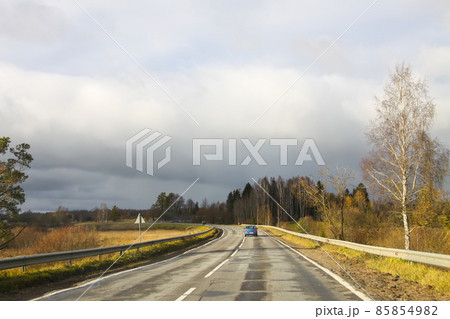 View through the moving car windscreen. 85854982