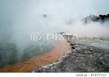 The beautiful colors of Champagne Pool, hot thermal spring, Rotorua, New Zealand The beautiful colors of Champagne Pool, hot thermal spring, Rotorua, New Zealand 85855222