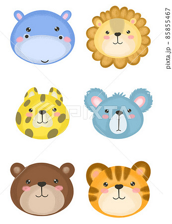 Cute hand drawn zoo animals for Kids poster. Cute bear, tiger, lion, hippopotamus, koala, leopard. Cartoon vector illustration. Hand drawn vector illustration for posters, cards, t-shirts. 85855467