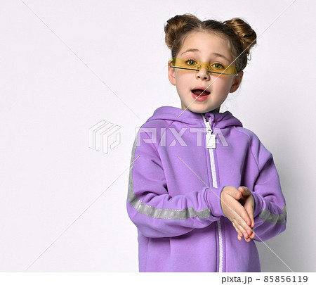 little preschooler girl in a warm blue sports little preschooler girl in a warm blue sports 85856119