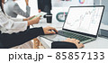 Businesswoman in analyze stock market data using laptop computer proficiently 85857133