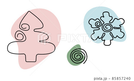 New Year and Christmas vector set of simple illustrations in Line Art style with colored spots Christmas tree and snowflake isolated on white background New Year and Christmas vector set of simple illustrations in Line Art style with colored spots Christmas tree and snowflake isolated on white background 85857240