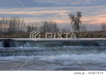 small river diversion dam in north eastern Colorado 85857474