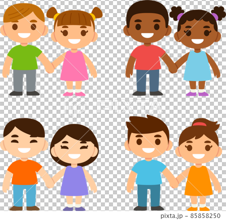 Cartoon children holding hands 85858250