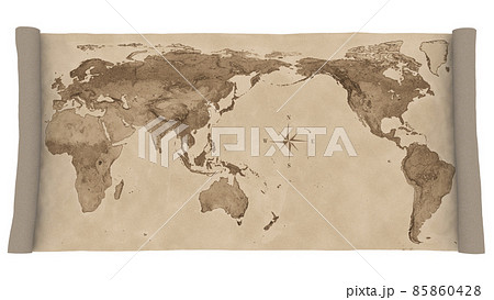 世界地図　レトロ　セピア　古地図　コンパス入り 85860428