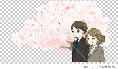 西裝和櫻花的男女 85861019