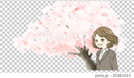 一個穿西裝的女人和一朵櫻花 85861023