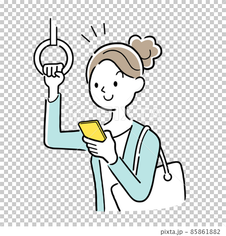 Vector illustration material: Female looking at a smartphone on the train 85861882