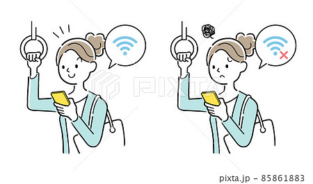 ベクターイラスト素材:Wi-Fiスポットを気にする女性 ベクターイラスト素材:Wi-Fiスポットを気にする女性 85861883