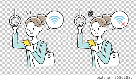 ベクターイラスト素材:Wi-Fiスポットを気にする女性 ベクターイラスト素材:Wi-Fiスポットを気にする女性 85861883