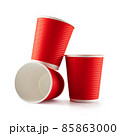 Recycling paper red cups on white background 85863000