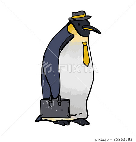 コウテイペンギン 手描きイラスト サラリーマン風 コウテイペンギン 手描きイラスト サラリーマン風 85863592