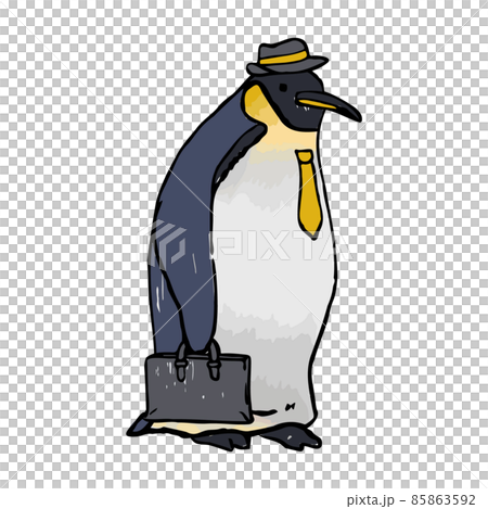 コウテイペンギン 手描きイラスト サラリーマン風 コウテイペンギン 手描きイラスト サラリーマン風 85863592