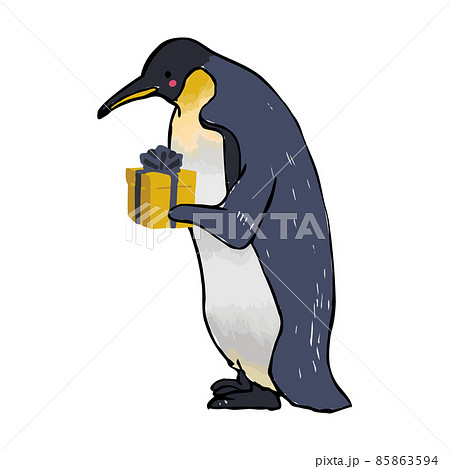 コウテイペンギン 手描きイラスト プレゼントボックス コウテイペンギン 手描きイラスト プレゼントボックス 85863594