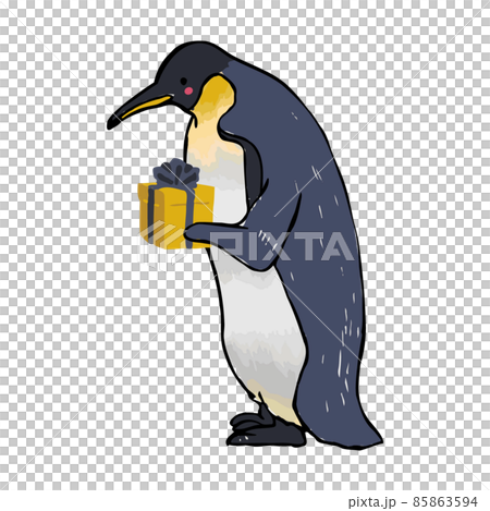 コウテイペンギン 手描きイラスト プレゼントボックス コウテイペンギン 手描きイラスト プレゼントボックス 85863594